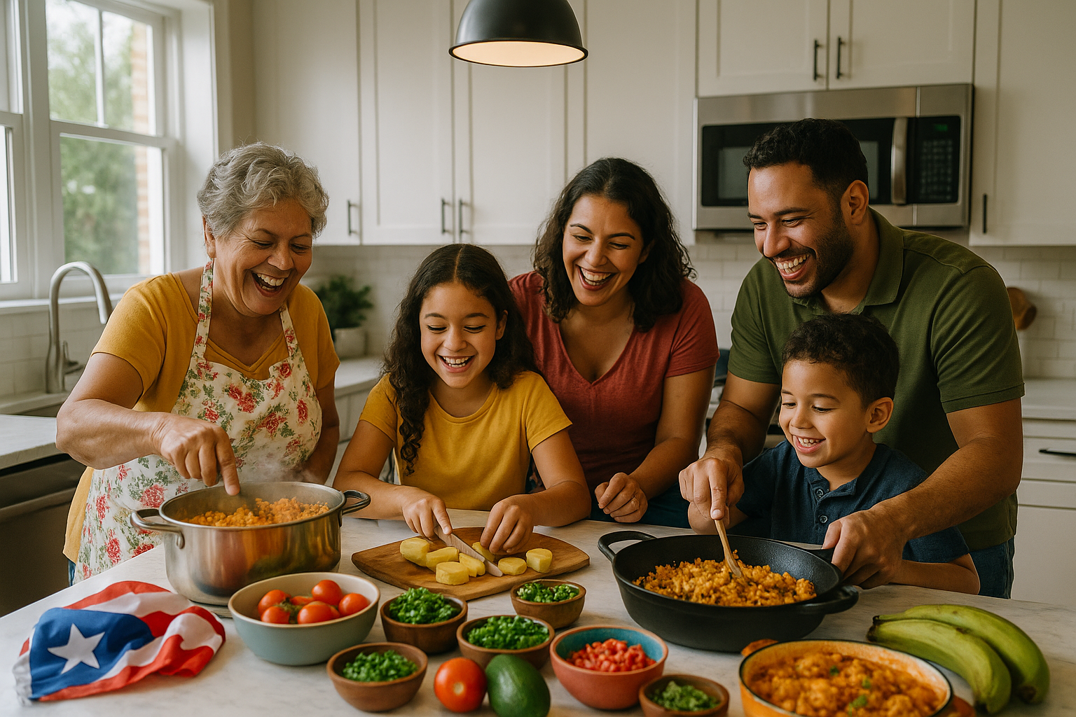 Concept render, wide Facebook format of a family kitchen scene.